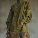 NOSTRA Ljubljana | Darcie - Haljina od Suede s Resicama i Ovratnikom